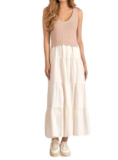 Elan Mixed Media Midi Dress In White Natural