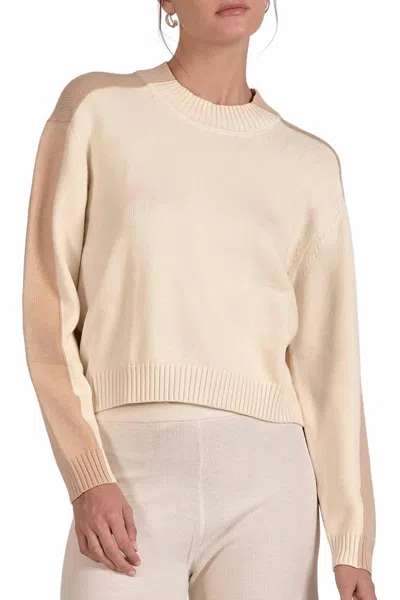 Elan Mila Colorblock Sweater In Beige In Brown