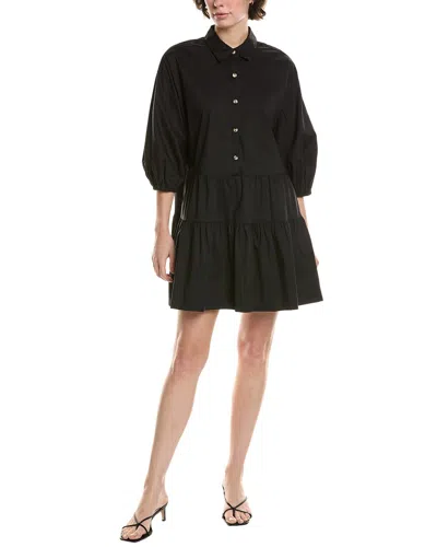 Elan Collared Button Front Tier Dress In Black