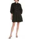 Elan Collared Button Front Tier Dress In Black In Black
