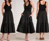 Elan Mixed Fabric Maxi Dress In Black