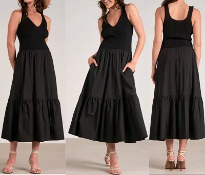 Elan Mixed Fabric Maxi Dress In Black