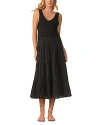 Elan Mixed Media Midi Dress In Black Black Combo