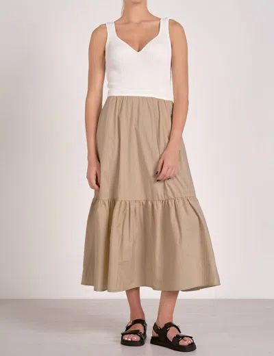 Elan Mixed Media Midi Tank Dress In Sand White Combo In Brown