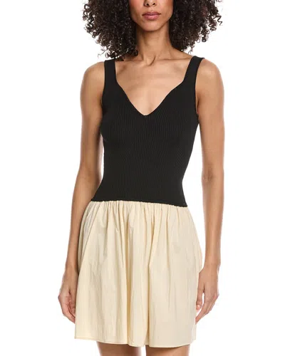 Elan Contrast V Neck Mini Dress In Black