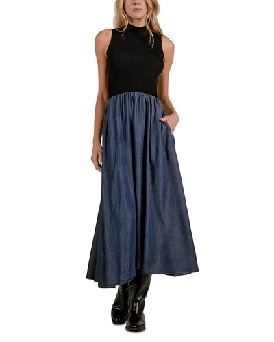 Elan Mixed Media Mock Neck Sleeveless Dress In Multi