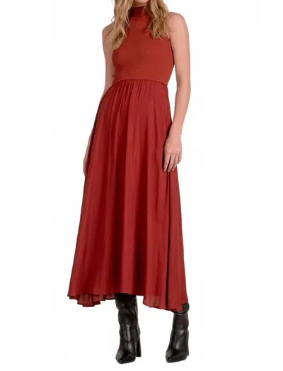 Elan Mock Neck Midi Dress In Rust In Red