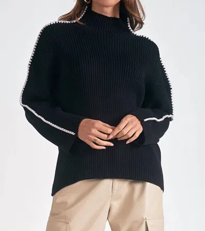 Elan Mock Neck Trimmed Sweater In Black
