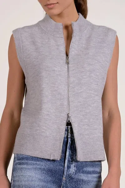 Elan Mockneck Full Zip Sleeveless Sweater In Grey In Gray