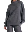 Elan Mockneck Side Slit Sweater In Dark Grey