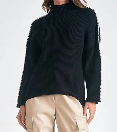 Elan Mockneck Stitch Sweater In Black