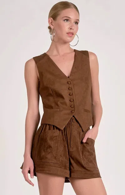 Elan Monica Faux Suede Vest In Brown