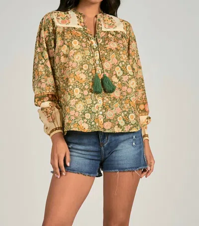 Elan Monterey Blouse In Green In Gold