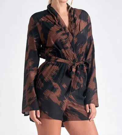 Elan Montreal Romper In Brown And Black In Multi