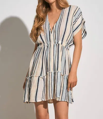 Elan Morgan Mini Dress In Natural Blue Stripe In Multi