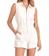 Elan Nancy Chambray Zip Romper In White In Neutral