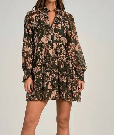 Elan Napa Print Dress In Forest Green