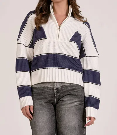 Elan Morgan Half Zip Mock Neck Sweater In Navy In Multi