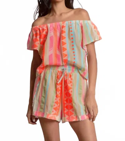 Elan Neon Aztec Print Top In Pink In Multi