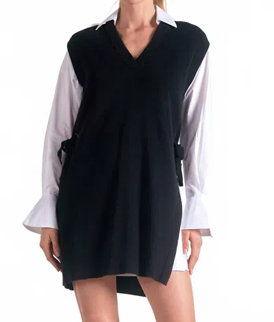 Elan Nia Sweater Shirt Dress In Black/white
