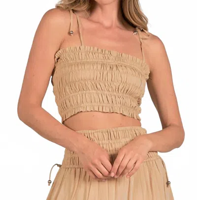 Elan Nikki Smocked Crop Top In Taupe In Neutral