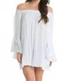 Elan Off Shoulder Bell Ruffle Sleeve Tunic In White In White
