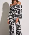 Elan Off Shoulder Front Tie Top In Black/white In Multi