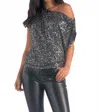 Elan Off Shoulder Sequin Top In Silver In Gray