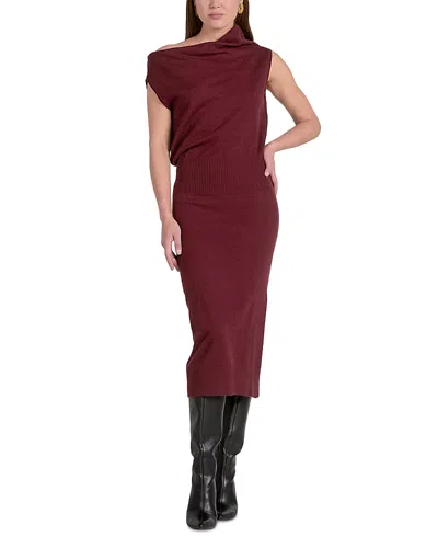 Elan Off Shoulder Sweater Dress In Burgundy