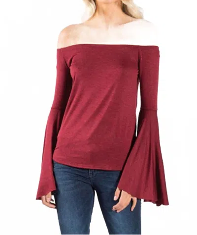 Elan Off Shoulder Top With Bell Sleeves In Burgundy In Red