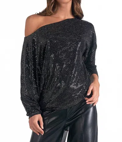 Elan Off The Shoulder Sparkle Top In Black