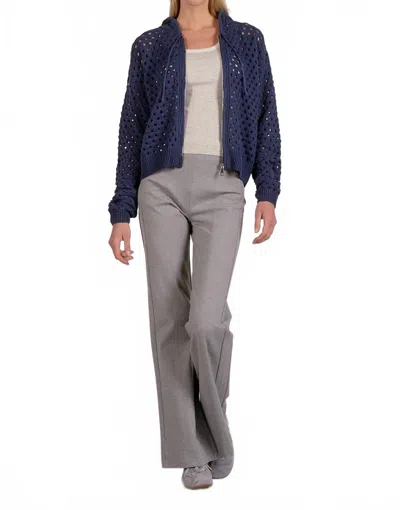 Elan Olivia Full Zip Hooded Cardigan Top In Blue