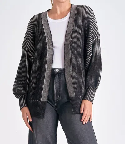 Elan Ombré Ribbed Open Sweater Cardigan In Black / Off White In Gray