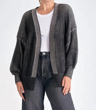 Elan Ombre Ribbed Sweater Cardigan In Black/off White