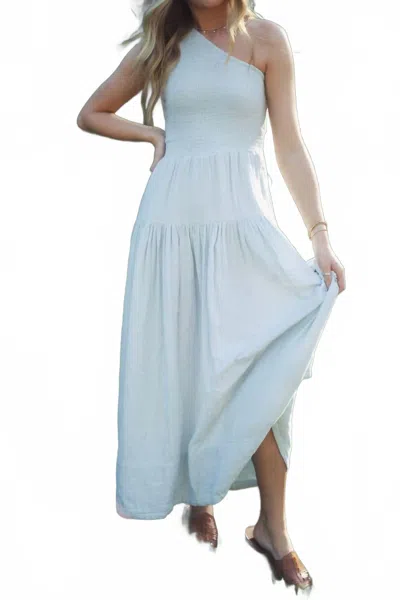 Elan One Shoulder Smocked Dress In Light Blue