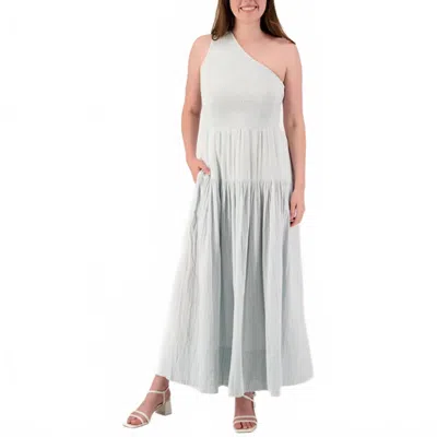 Elan One Shoulder Smocked Maxi Dress In Lite Blue In Gray