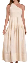 Elan One Shoulder Smocked Maxi Dress In Natural