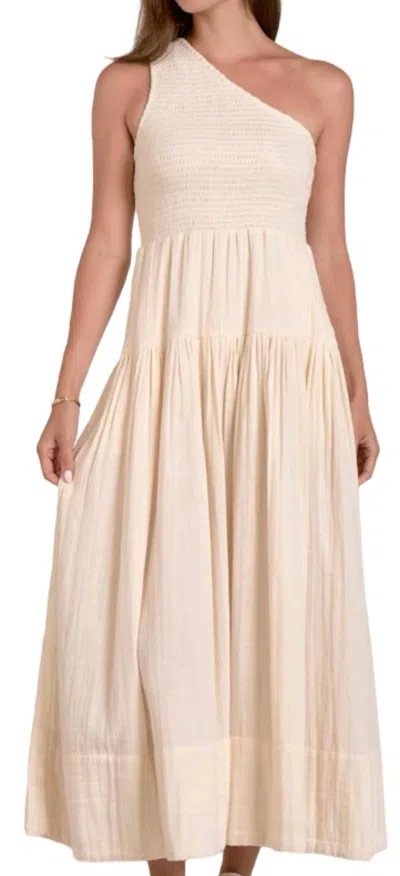 Elan One Shoulder Smocked Maxi Dress In Natural