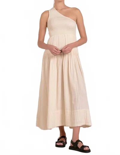 Elan One Shoulder Smocked Maxi Dress In Natural In Neutral
