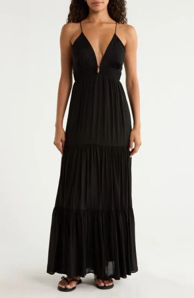 Elan Open Back Maxi Cover-up Dress In Black