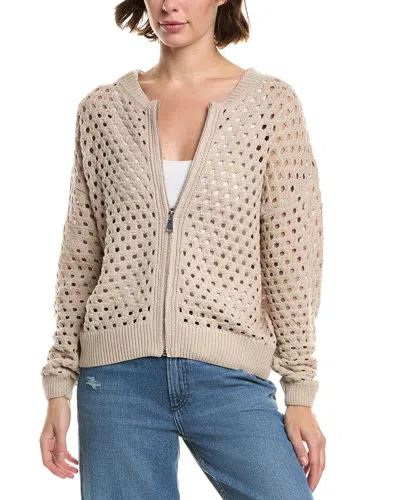 Elan Candice Zip Cardigan Sweater In Stone In Neutral