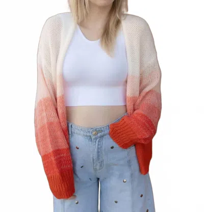 Elan Open Knit Cardigan Sweater Top In Red Ombre In Multi
