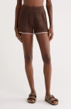 Elan Open Knit Cover-up Shorts In Brown