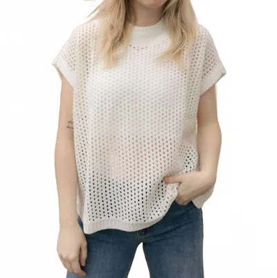 Elan Open Knit Crew Sweater Top In White