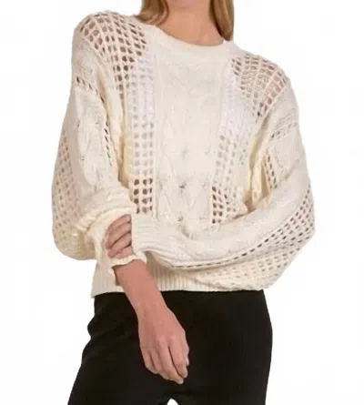 Elan Open Knit Crewneck Sweater In White
