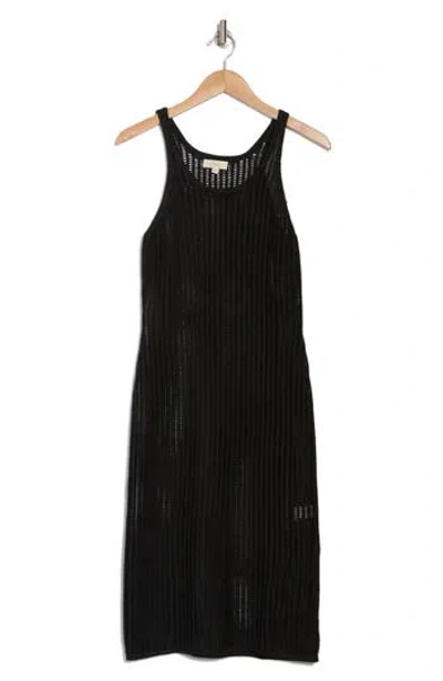 Elan Open Knit Midi Cover-up Tank Dress In Black