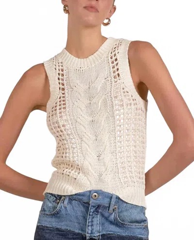 Elan Open Knit Sleeveless Sweater Tank In White In Neutral