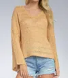 Elan Open Knit Sweater In Camel In Multi