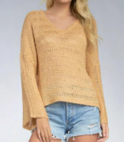 Elan Open Knit Sweater In Camel In Multi