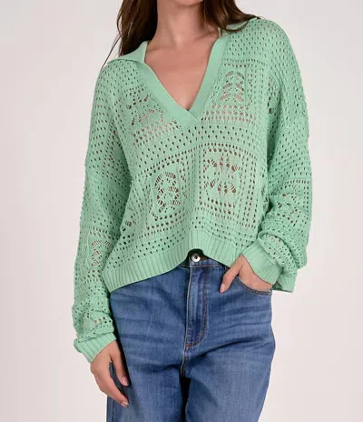 Elan Open Knit V-neck Sweater In Green